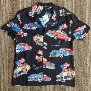 Forever 21 Black Car Print Casual Shirt